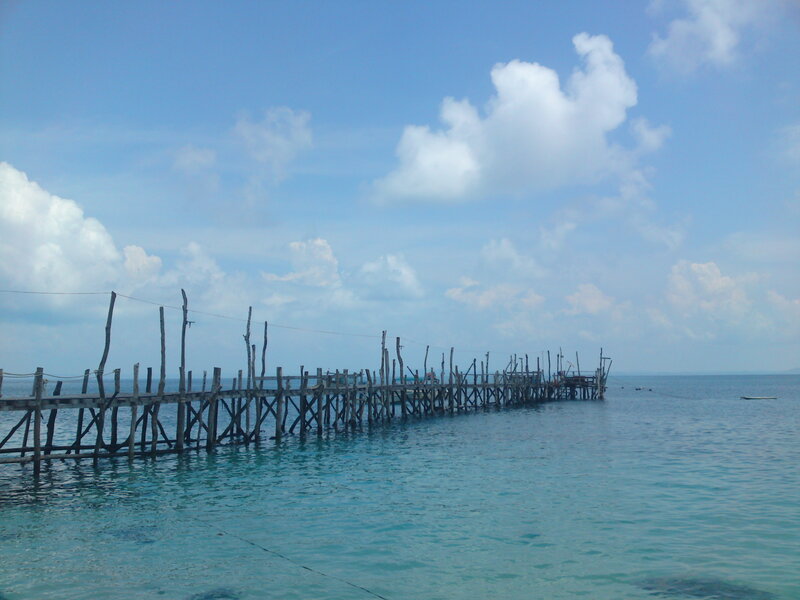 Wooden Pier in Ocean — Blue, Serene