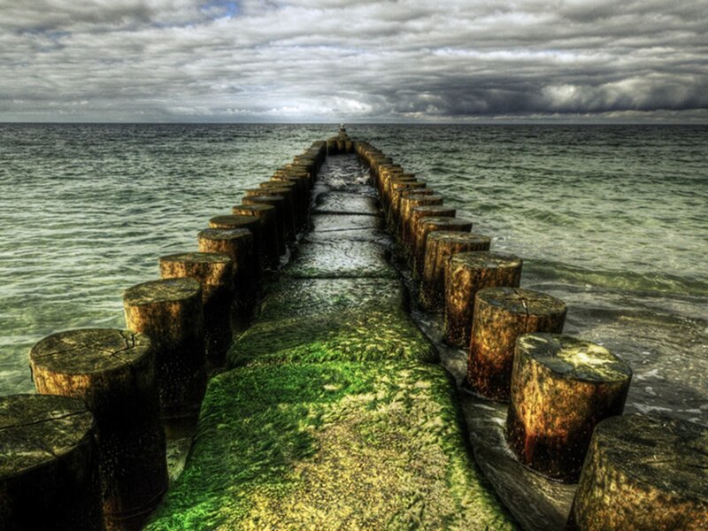 Wooden Pier in Ocean — Green