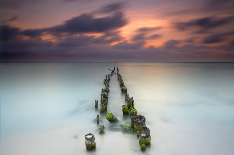 Wooden Pier in Ocean — Purple