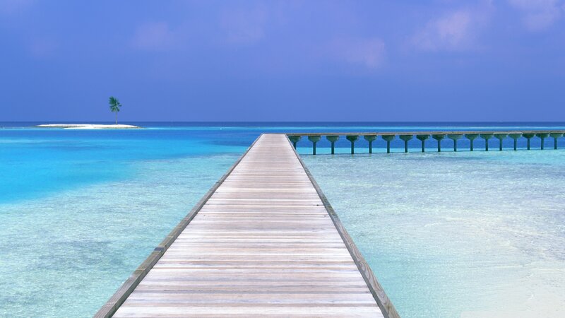 Wooden Pier in Tropical Water — Blue