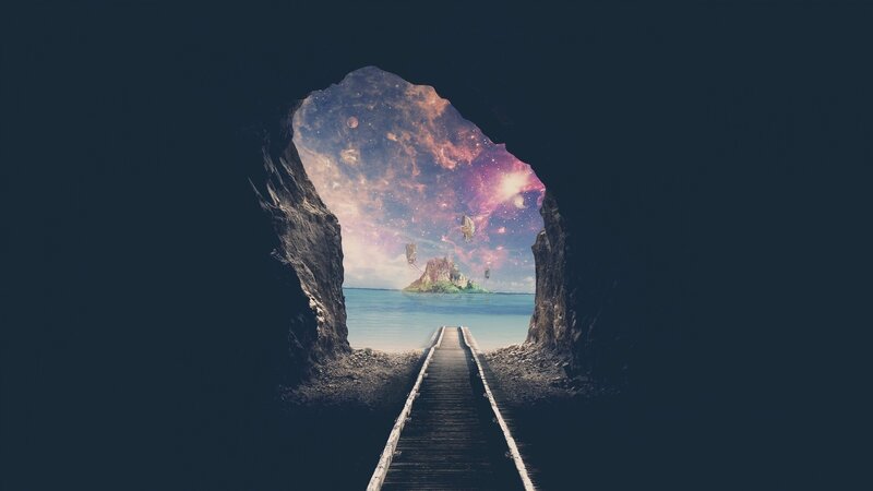 Wooden Pier Leading to Island — Blue, Dreamy