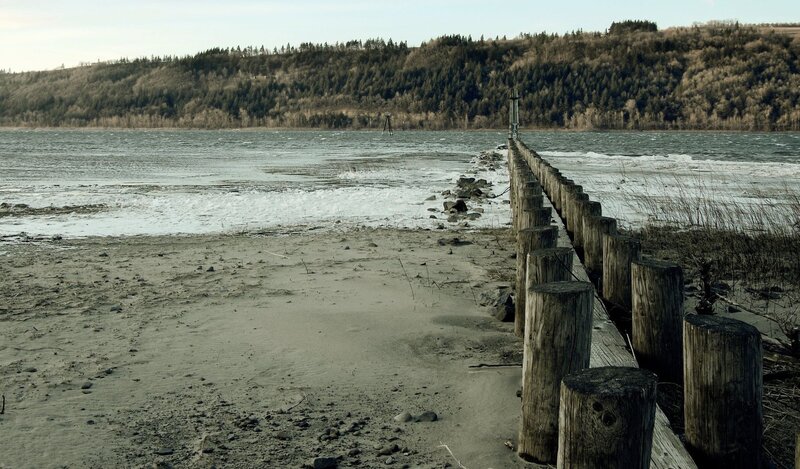 Wooden pier on a cold lake