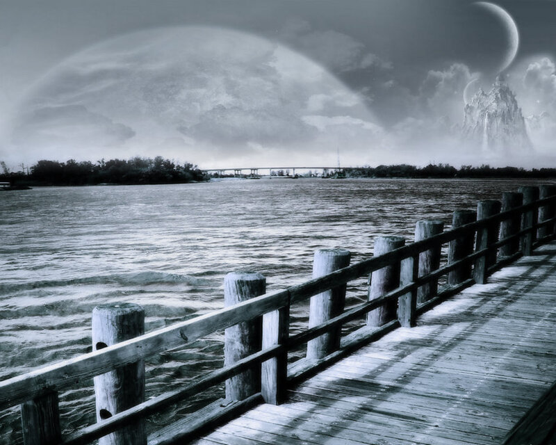 Wooden Pier on Alien Planet — Gray