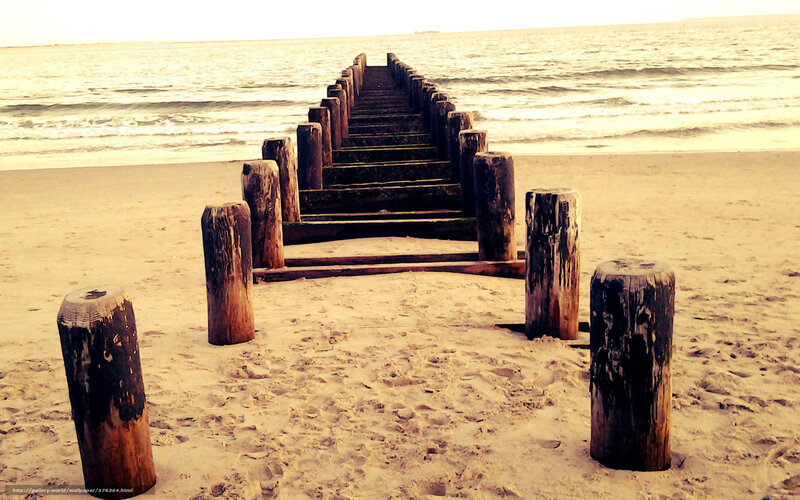 Wooden Pier on Beach — Beige, Serene