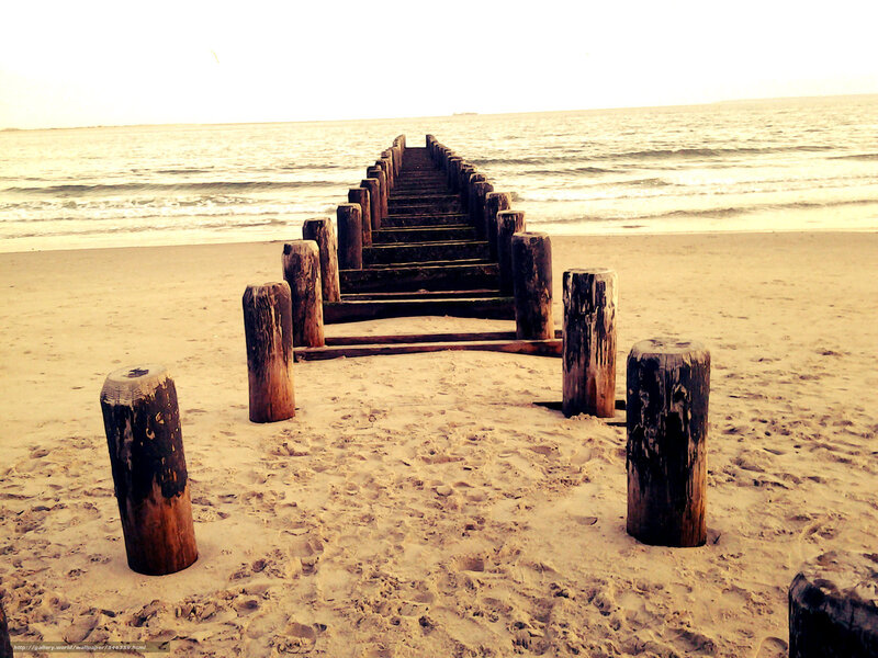 Wooden Pier on Beach — Beige