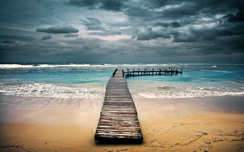 Wooden Pier on Beach — Blue, Dramatic