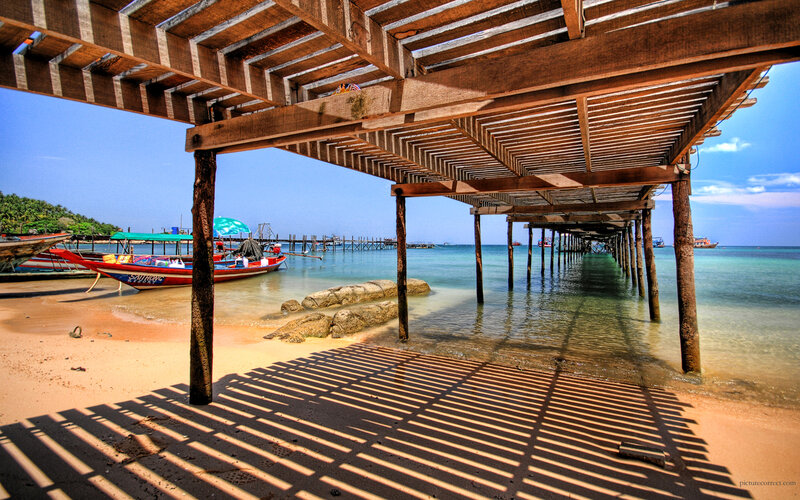 Wooden Pier on Beach — Brown, Serene