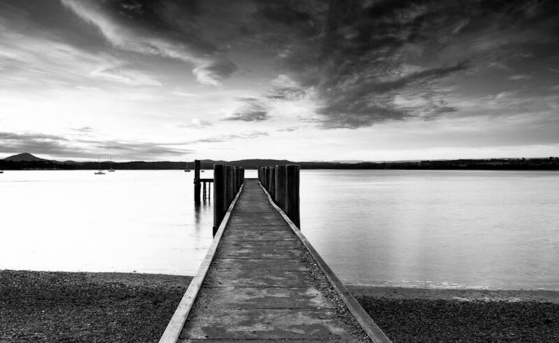 Wooden Pier on Lake — Black