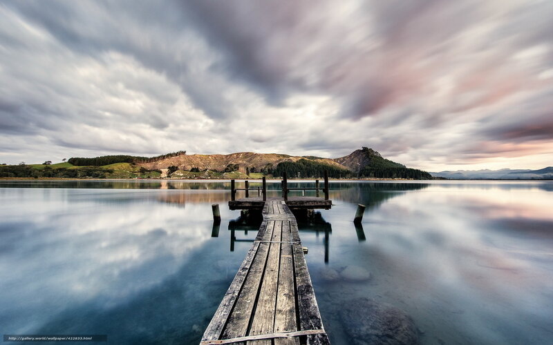Wooden Pier on Lake — Blue, Dramatic, Sunset