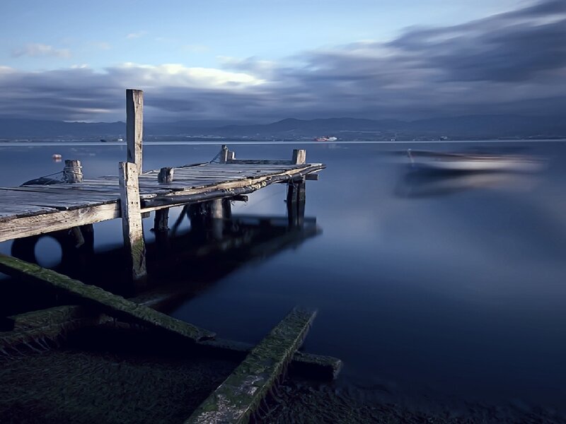 Wooden Pier on Lake — Blue