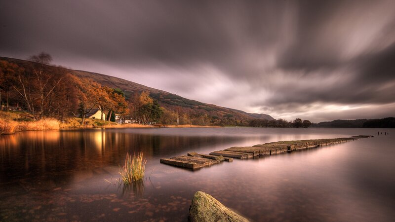 Wooden Pier on Lake — Brown, Dramatic, Autumn