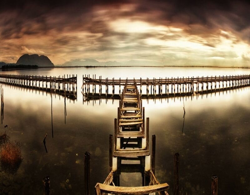 Wooden Pier on Lake — Brown