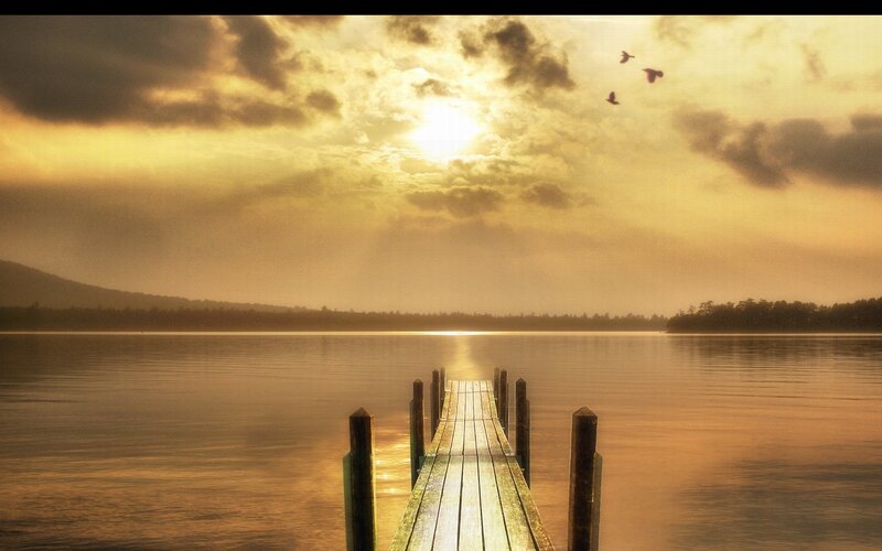 Wooden Pier on Lake — Gold