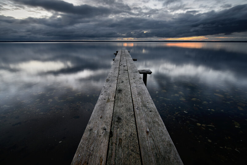 Wooden Pier on Lake — Gray