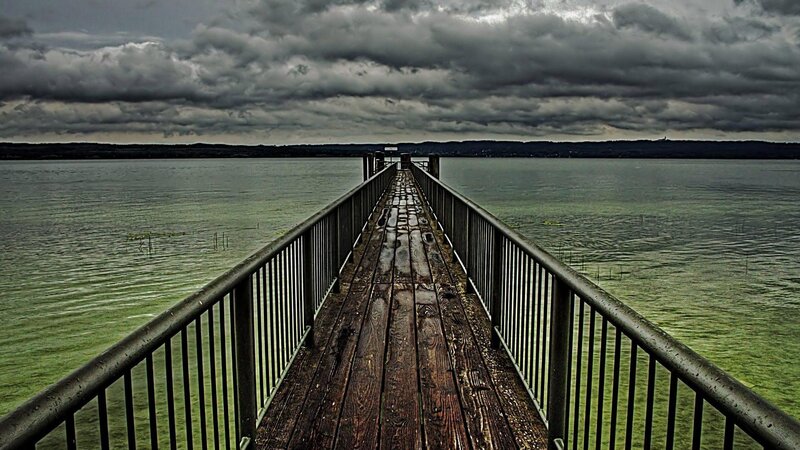 Wooden Pier on Lake — Green, Dramatic