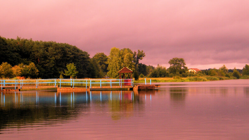 Wooden Pier on Lake — Pink