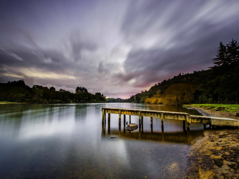Wooden Pier on Lake — Purple, Dramatic, Sunset