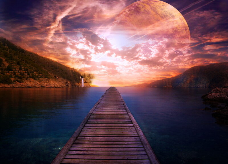Wooden Pier on Lake — Purple, Dramatic