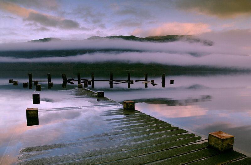Wooden Pier on Lake — Purple
