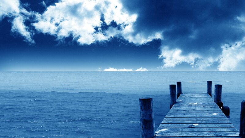 Wooden Pier on Ocean — Blue, Dramatic