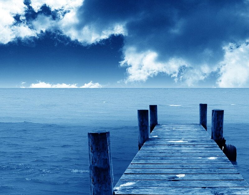 Wooden Pier on Ocean — Blue