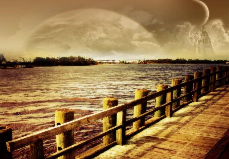 Wooden Pier on River — Brown
