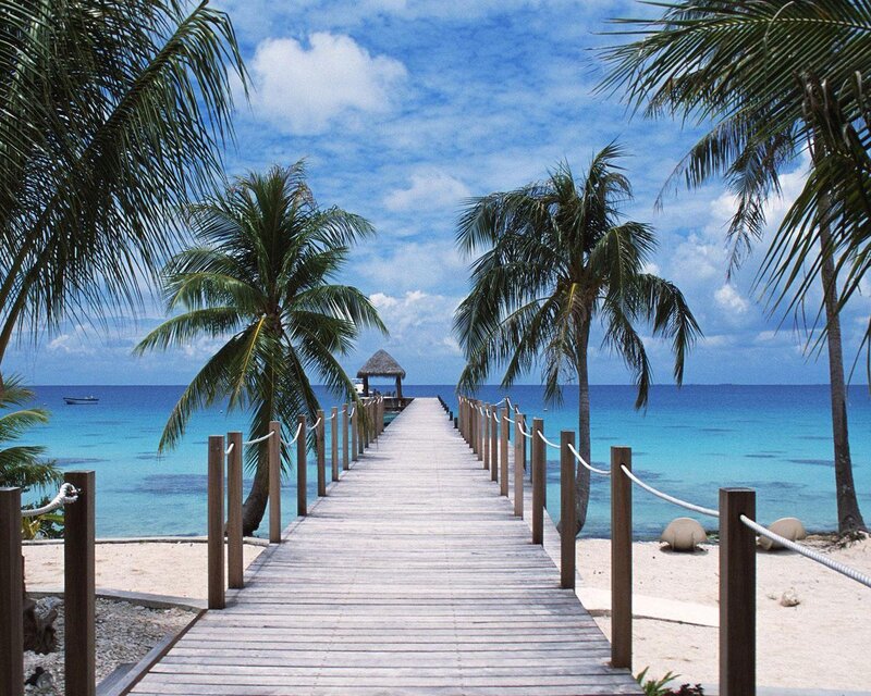 Wooden Pier on Tropical Beach — Blue, Serene