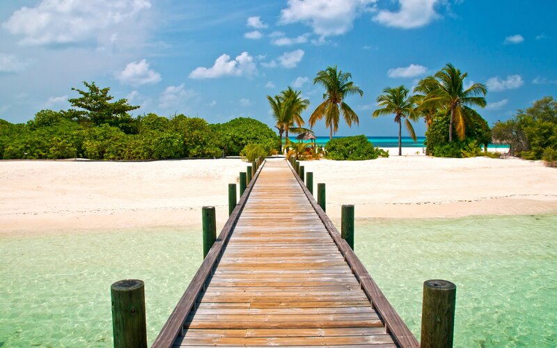 Wooden Pier on Tropical Beach — Blue