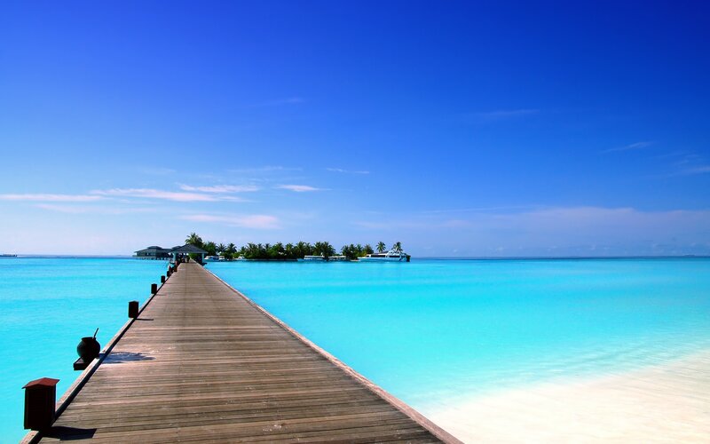 Wooden Pier on Tropical Island — Blue
