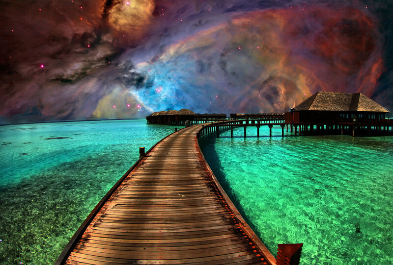 Wooden pier over turquoise water