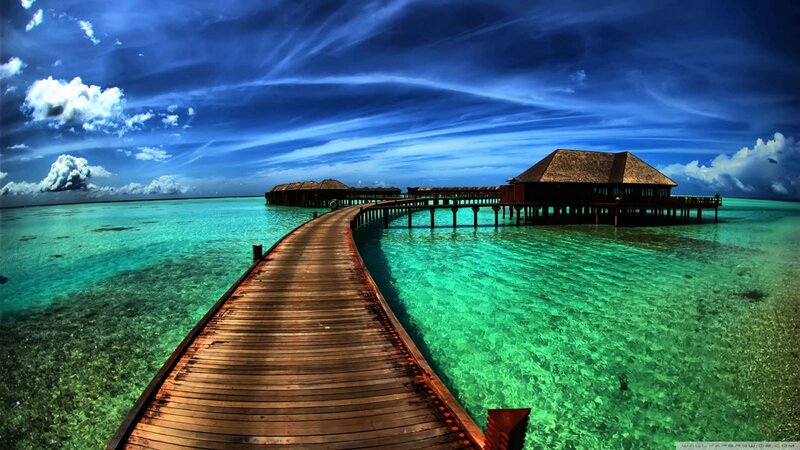 Wooden Pier over Water — Blue