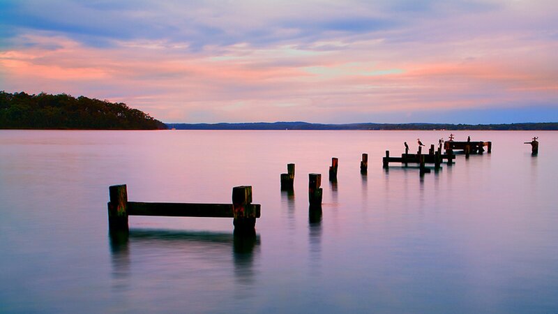 Wooden Pier Pilings — Pink, Serene