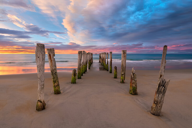 Wooden Pier Posts — Blue, Dramatic