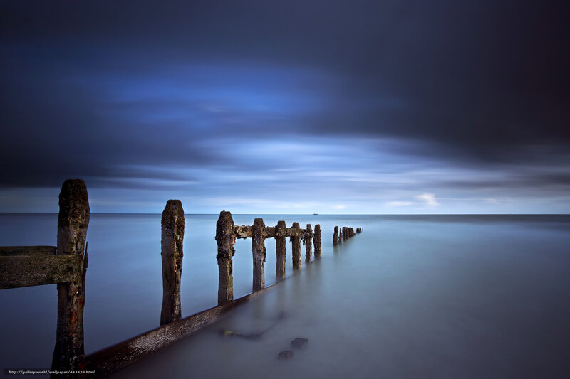 Wooden Pier Posts — Blue, Serene, Night