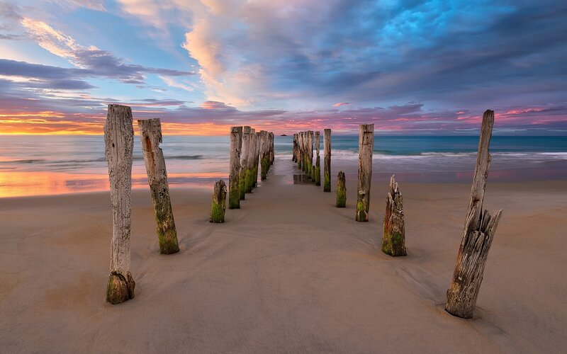 Wooden Pier Posts — Blue, Serene