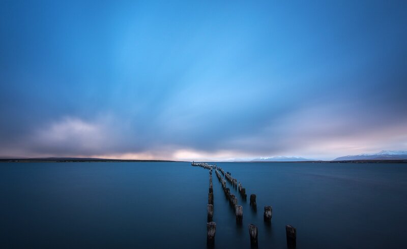 Wooden Pier Ruins — Blue, Serene