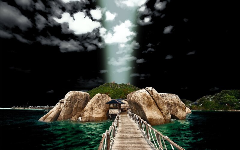Wooden Pier to Island — Black