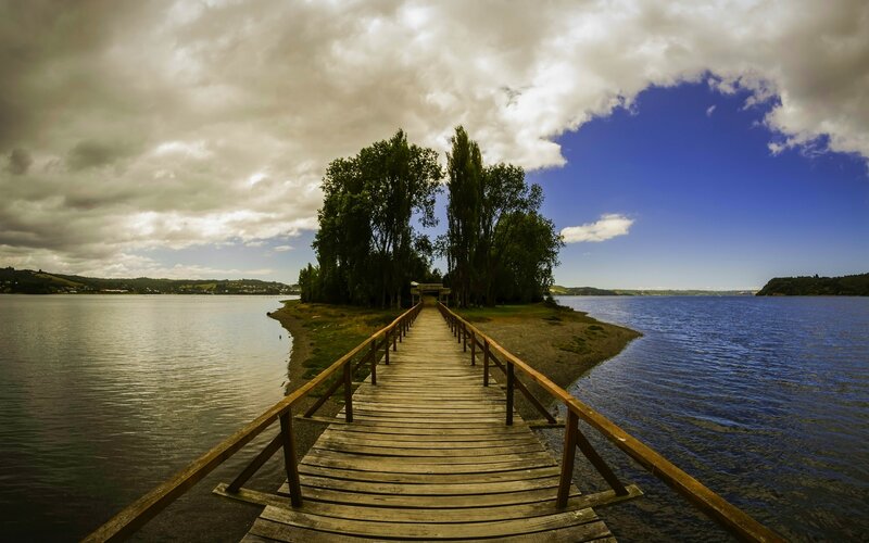Wooden Pier to Island — Blue, Dramatic