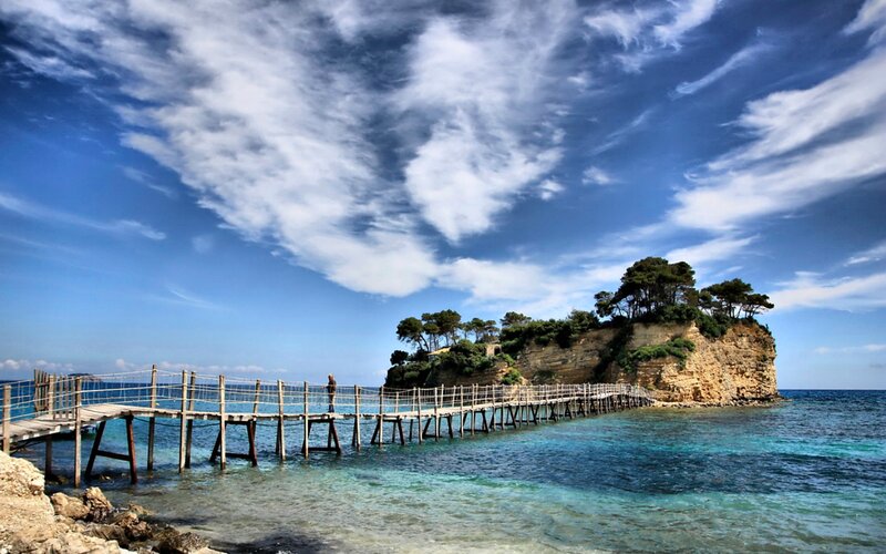 Wooden Pier to Island — Blue, Serene, Afternoon