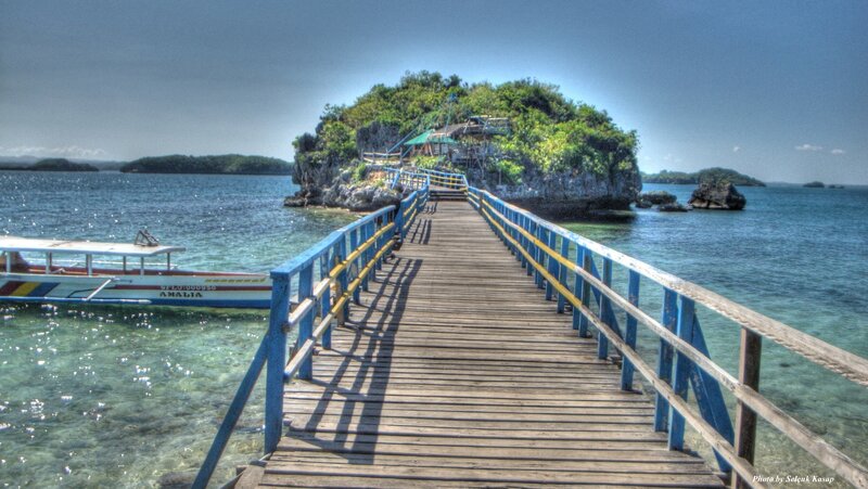 Wooden Pier to Island — Blue