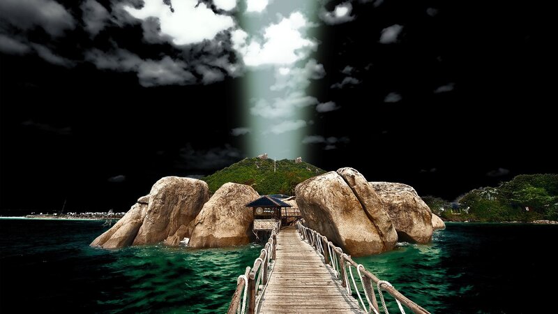 Wooden Pier to Island — Green, Dramatic, Night
