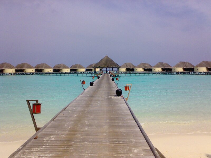 Wooden Pier to Overwater Bungalows — Blue, Serene