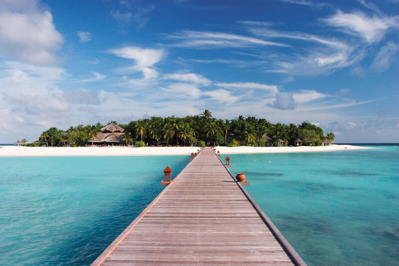 Wooden Pier to Tropical Island — Blue, Serene