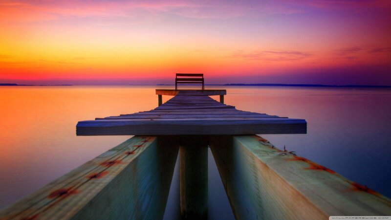 Wooden Pier with Bench — Orange, Serene