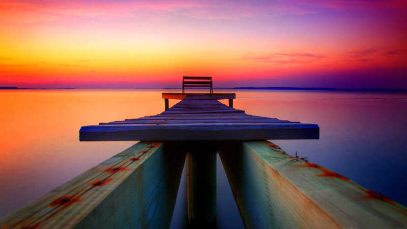 Wooden Pier with Bench — Orange