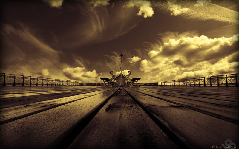 Wooden Pier with Benches — Brown