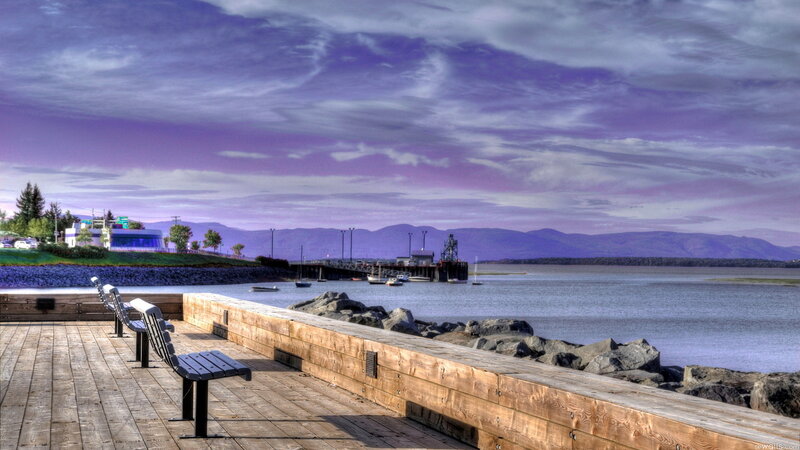 Wooden Pier with Benches — Purple
