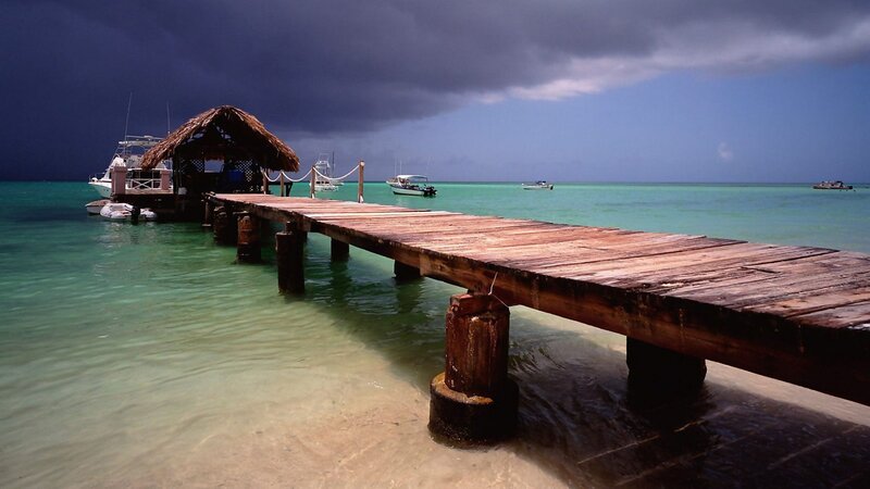 Wooden Pier with Boats — Blue, Dramatic