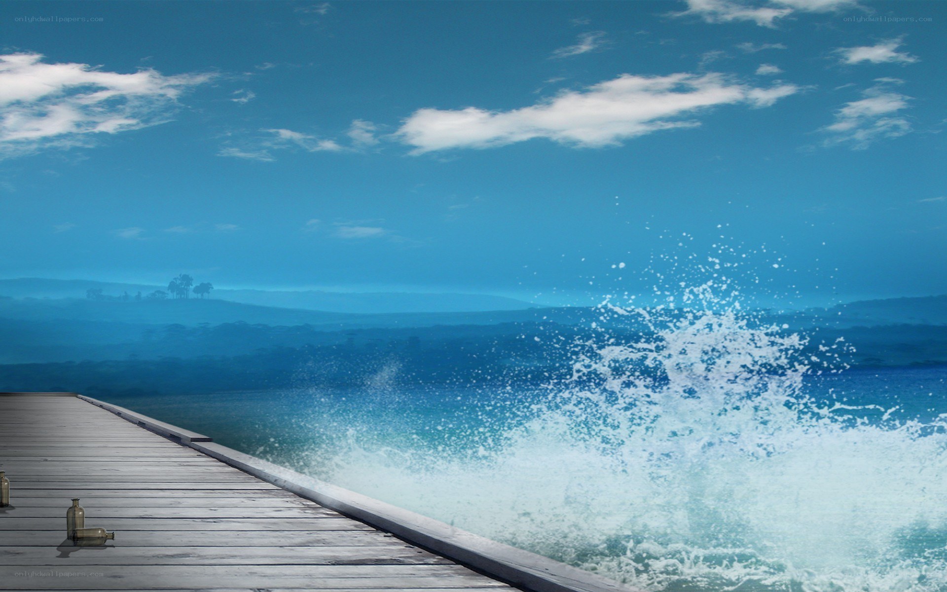 Wooden pier with ocean waves