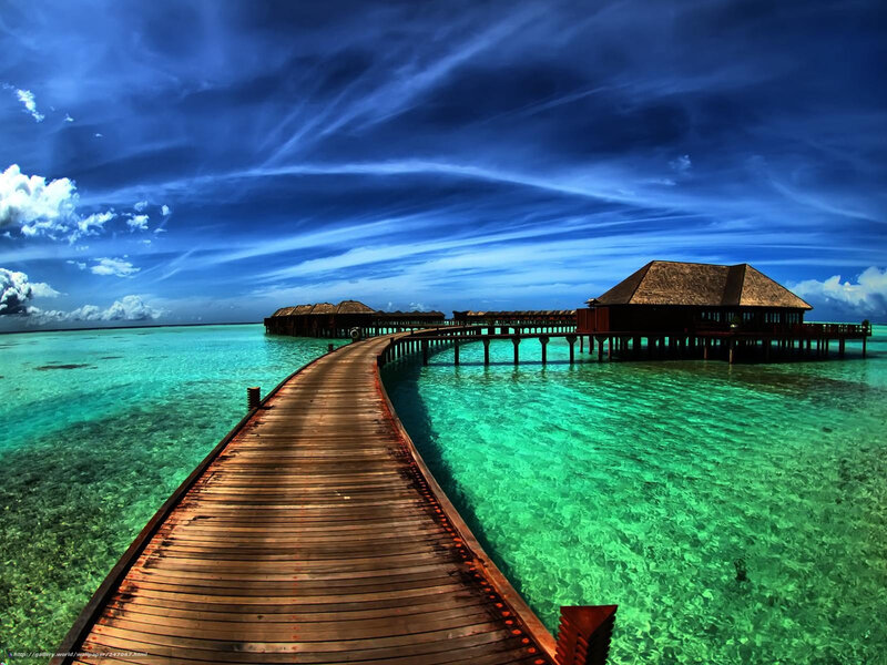 Wooden Pier with Overwater Bungalows